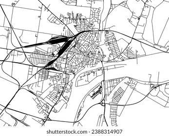 Mapa de la ciudad vector de Szolnok en Hungría con carreteras negras aisladas en un fondo blanco.