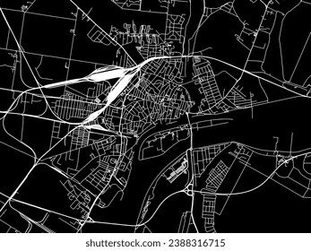 Vector city map of Szolnok in Hungary with white roads isolated on a black background.