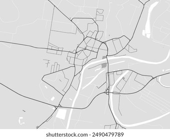 Vector city map of Szolnok in Hungary with black roads isolated on a grey background.