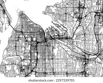 Vector city map of Tacoma Washington in the United States of America with black roads isolated on a white background. svg