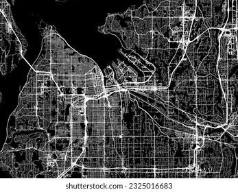Vector city map of Tacoma Washington in the United States of America with white roads isolated on a black background. svg
