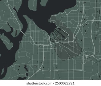 Vector city map of Tacoma Washington in the United States of America with white roads isolated on a green background.