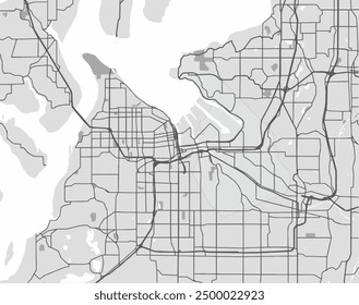 Vector city map of Tacoma Washington in the United States of America with black roads isolated on a grey background.