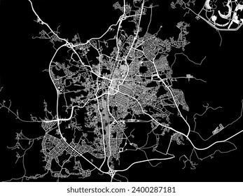 Vector city map of Ta'if in Brazil with white roads isolated on a black background.