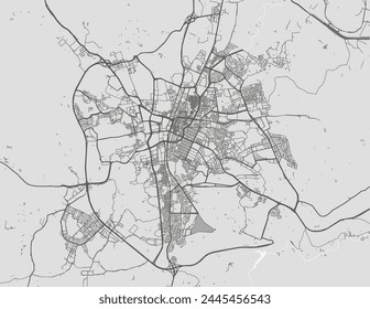 Vector city map of Ta'if in the Kingdom of Saudi Arabia with black roads isolated on a grey background.