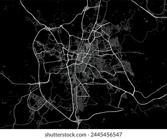 Vector city map of Ta'if in the Kingdom of Saudi Arabia with white roads isolated on a black background.