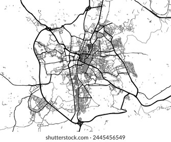 Vector city map of Ta'if in the Kingdom of Saudi Arabia with black roads isolated on a white background.