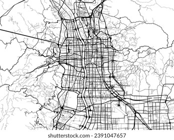 Vector city map of Taiyuan in the People's Republic of China (PRC) with black roads isolated on a white background.