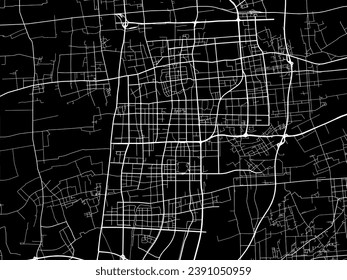 Mapa de la ciudad vector de Taizhou en la República Popular China (RPC) con carreteras blancas aisladas en un fondo negro.