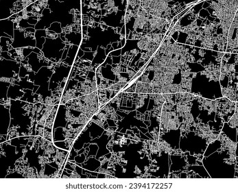 Vector city map of Tambaram in the Republic of India with white roads isolated on a black background.