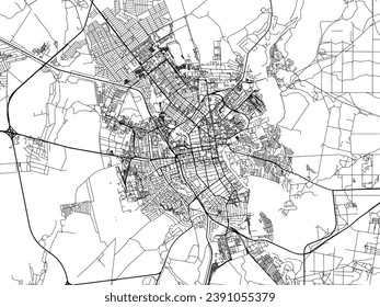 Vector city map of Tambov in the Russian Federation with black roads isolated on a white background.
