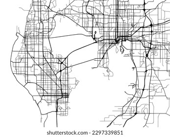 Vector city map of Tampa Bay Florida in the United States of America with black roads isolated on a white background.