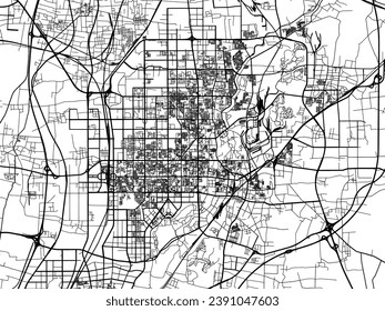 Stadtplan von Tangshan in der Volksrepublik China (VR China) mit schwarzen Straßen einzeln auf weißem Hintergrund.