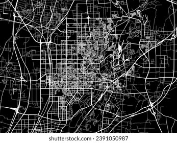 Mapa de la ciudad vector de Tangshan en la República Popular China (RPC) con carreteras blancas aisladas en un fondo negro.