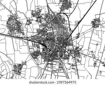 Vector city map of Tanta in Egypt with black roads isolated on a white background.