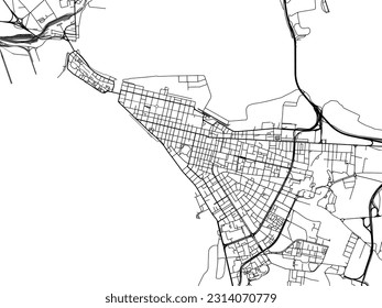 Mapa vectorial de Taranto en Italia con carreteras negras aisladas en un fondo blanco.