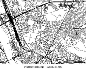 Mapa de la ciudad vectorial de Targowek en Polonia con carreteras negras aisladas en un fondo blanco.