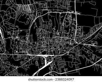 Vector city map of Tarnow in Poland with white roads isolated on a black background.