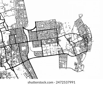 Vector city map of Tarut in the Kingdom of Saudi Arabia with black roads isolated on a white background.