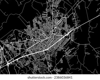 Vector city map of Taubate in Brazil with white roads isolated on a black background.