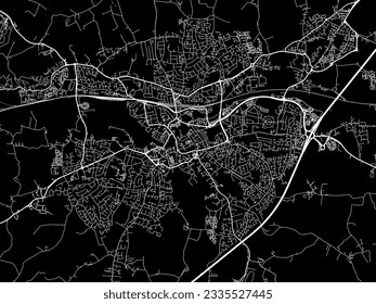 Vector city map of Taunton in the United Kingdom with white roads isolated on a black background.