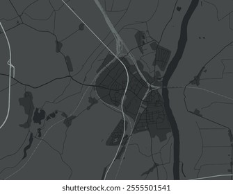 Vector city map of Tczew in Poland with white roads isolated on a grey background.