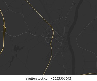 Vector city map of Tczew in Poland with yellow roads isolated on a brown background.