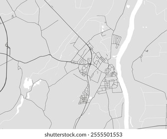 Vector city map of Tczew in Poland with black roads isolated on a grey background.