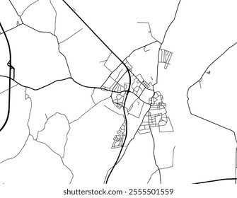 Vector city map of Tczew in Poland with black roads isolated on a white background.