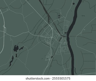 Vector city map of Tczew in Poland with white roads isolated on a green background.