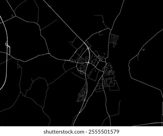 Vector city map of Tczew in Poland with white roads isolated on a black background.