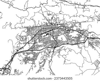Mapa de la ciudad vectorial de Tecate en México con caminos negros aislados en un fondo blanco.