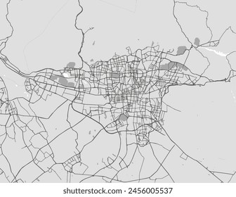 Vector city map of Tehran in Iran with black roads isolated on a grey background.