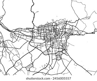 Vector city map of Tehran in Iran with black roads isolated on a white background.