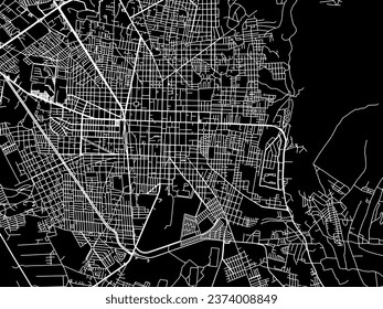 Vector city map of Tehuacan in Mexico with white roads isolated on a black background.