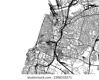 Vector city map of Tel Aviv in Israel with black roads isolated on a white background.