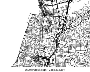 Vector city map of Tel Aviv Center in Israel with black roads isolated on a white background.