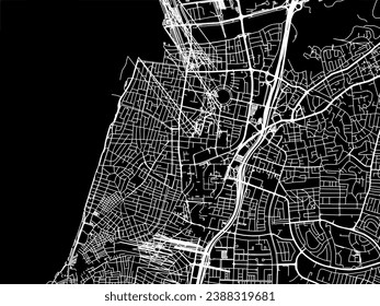 Vector city map of Tel Aviv Center in Israel with white roads isolated on a black background.