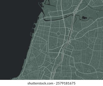 Vector city map of Tel Aviv Center in Israel with white roads isolated on a green background.