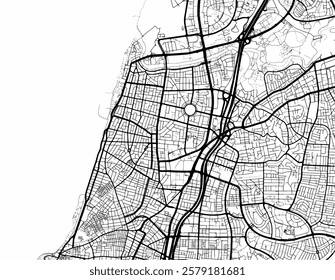 Vector city map of Tel Aviv Center in Israel with black roads isolated on a white background.