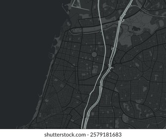 Vector city map of Tel Aviv Center in Israel with white roads isolated on a grey background.