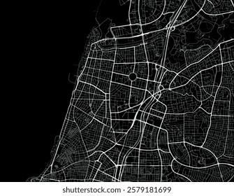 Vector city map of Tel Aviv Center in Israel with white roads isolated on a black background.