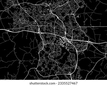 Vector city map of Telford in the United Kingdom with white roads isolated on a black background.
