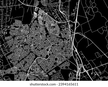 Vector city map of Tembisa in South Africa with white roads isolated on a black background.