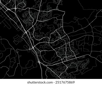 Mapa vetorial da cidade de Temecula, Califórnia, nos Estados Unidos da América, com estradas brancas isoladas sobre um fundo preto.