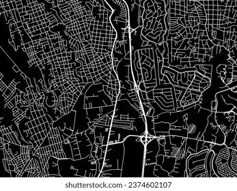 Vector city map of Temixco in Mexico with white roads isolated on a black background.