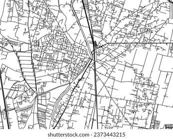 Vector city map of Teoloyucan in Mexico with black roads isolated on a white background.