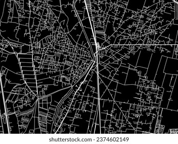 Vector city map of Teoloyucan in Mexico with white roads isolated on a black background.