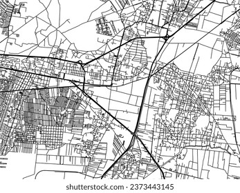 Vector city map of Tepexpan in Mexico with black roads isolated on a white background.