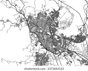 Vector city map of Tepic in Mexico with black roads isolated on a white background.